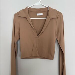 Cropped Long Sleeve Collared Top